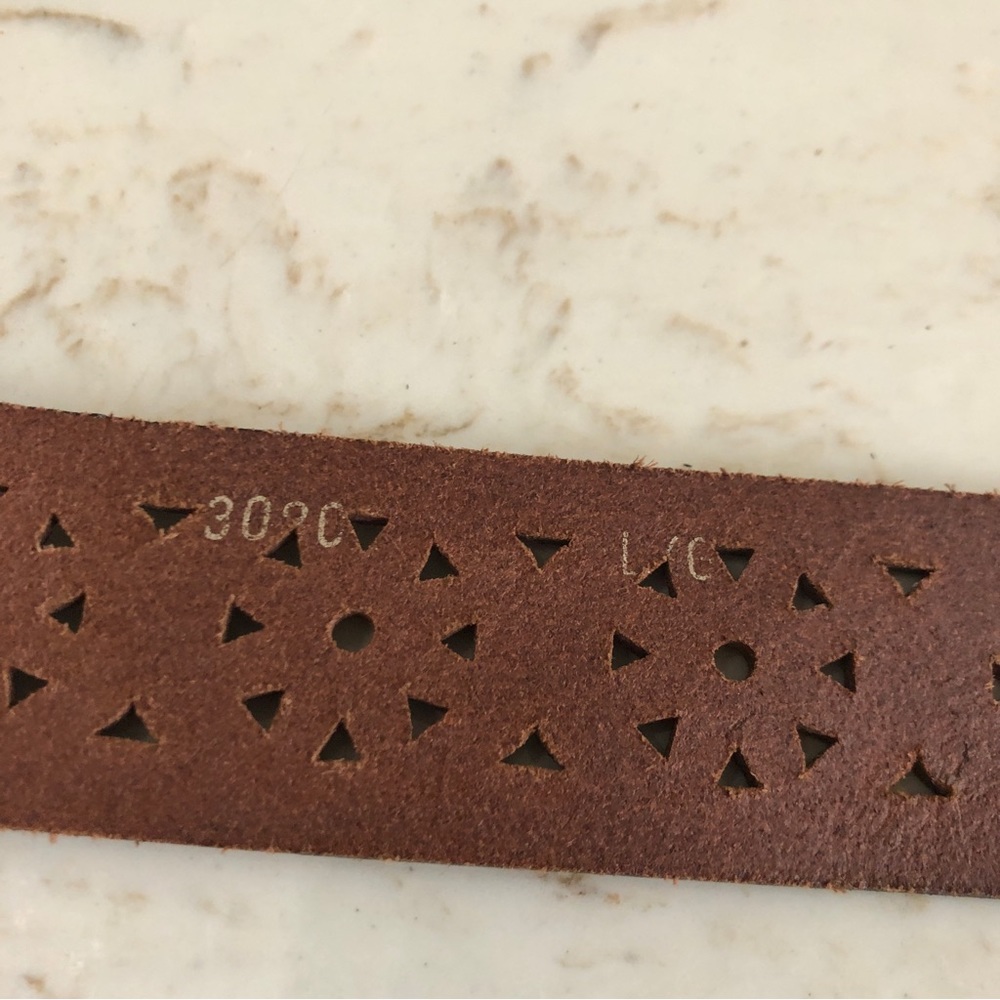 New Italian Leather Belt Brown/Turquoise Buckle Made in Canada Size L - Picture 5 of 10
